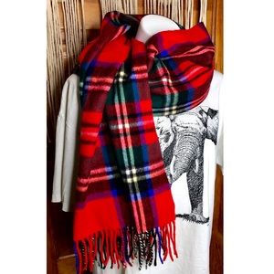 100% Lambswool Scotland Red Plaid Blanket Scarf